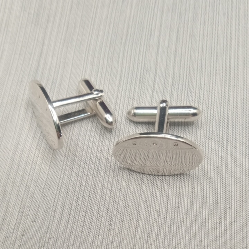 Silver Toned Oval Cufflinks By Swank - Picture 6 of 9